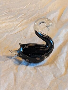 2/30$ Vintage Black and Clear Glass Swan Figurine
